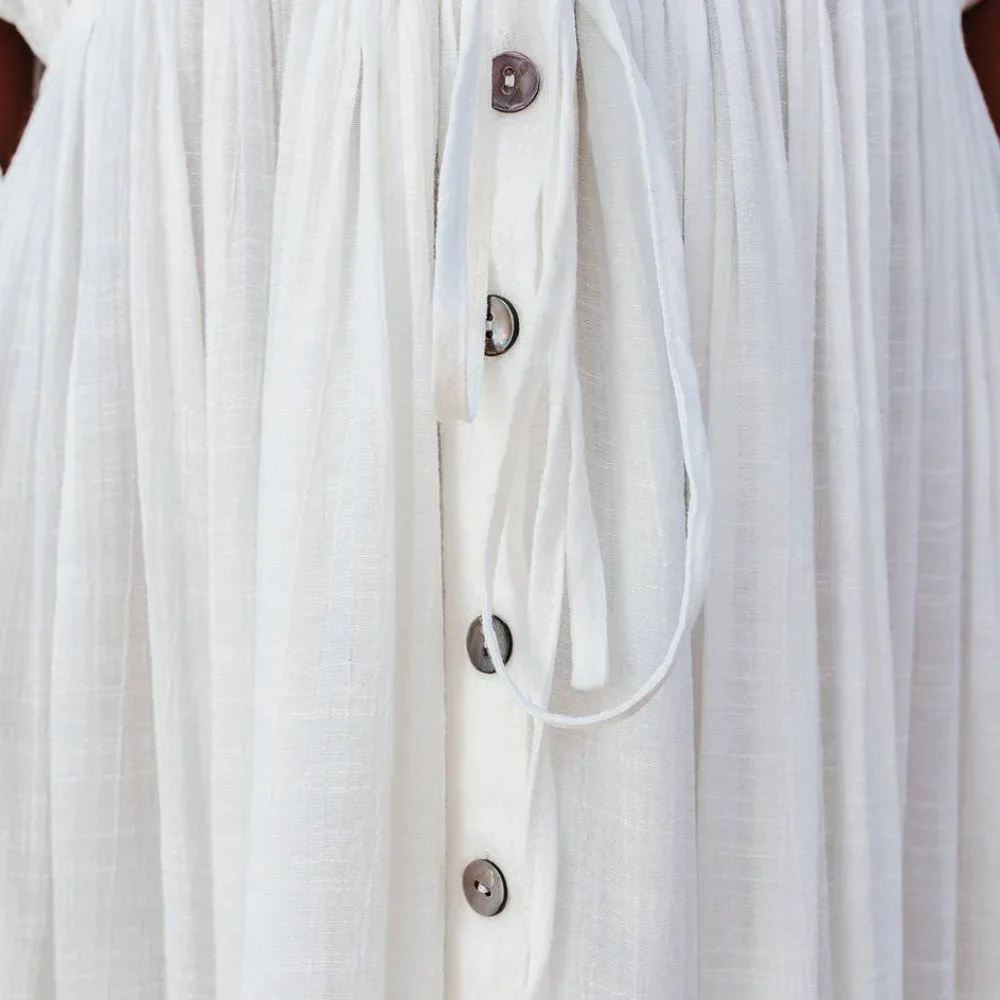 ANIKA POCKETED BUTTON DOWN RUFFLE MAXI DRESS - MARSHMALLOW - Picture 7 of 8